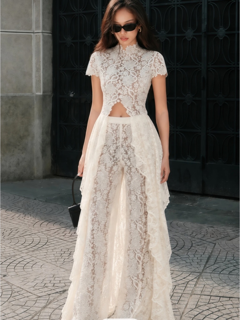 Loana White Floral Lace Set Top and Bottom
